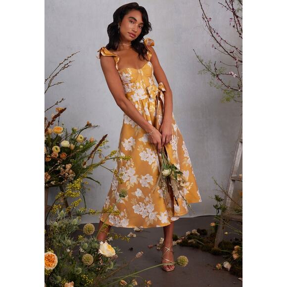 V. Chapman Gold Floral Midi Dress - Picture 4 of 16